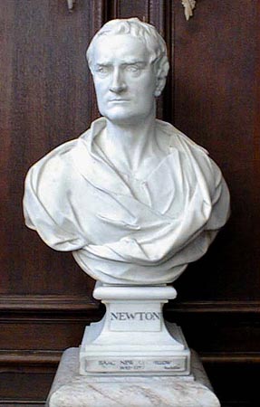 Newton's bust graven by Louis Francois Roubiliac (Wren's library of  Trinity College, Cambridge)